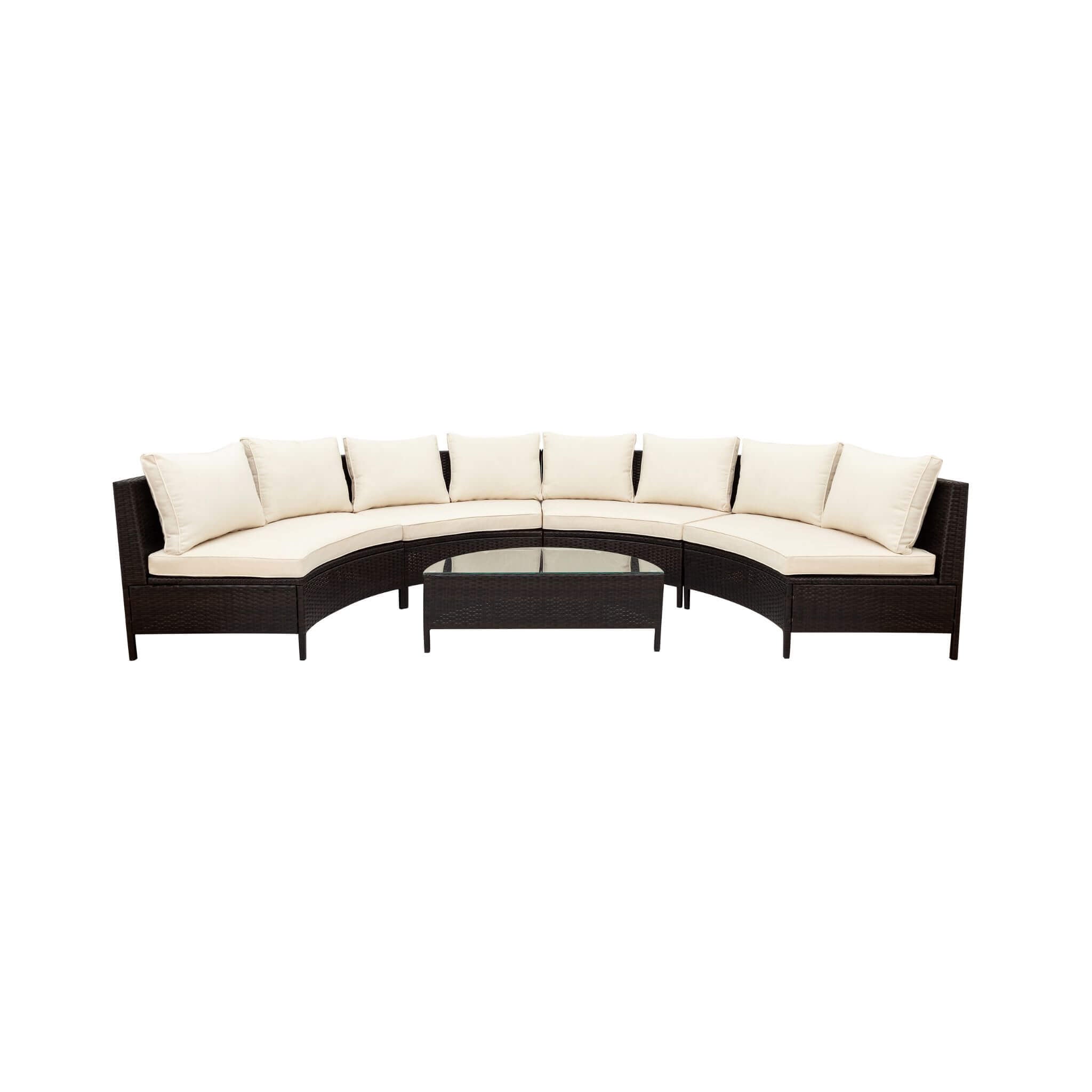 Alora Premium 5-Piece All-Weather Half-Moon Outdoor Rattan Wicker Patio Sectional Sofa Furniture Set With Tempered Glass Table