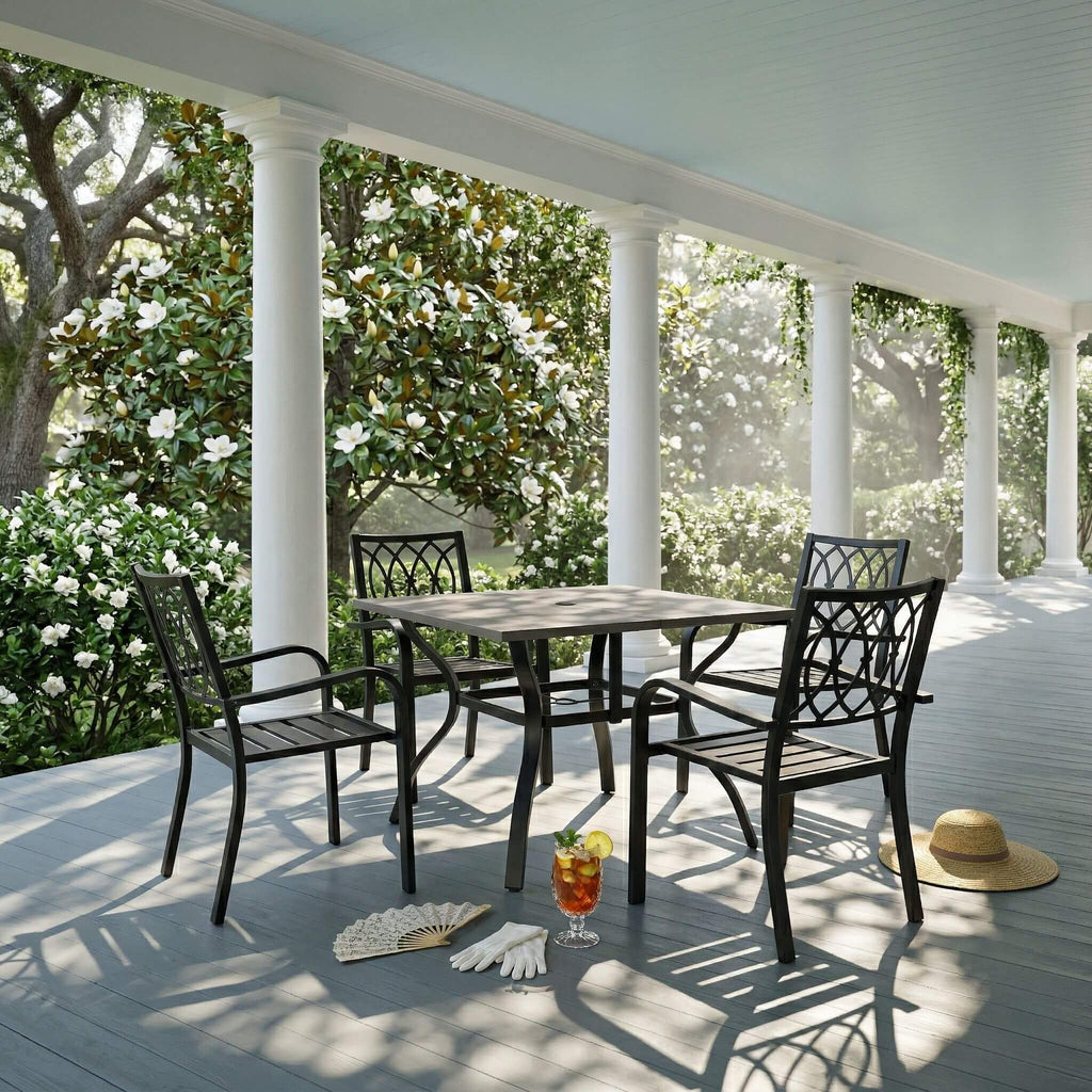 Alora 5-Piece Outdoor Dining Set With 4 Heavy-Duty Chairs And Square Table With Umbrella Hole [UMBRELLA NOT INCLUDED]