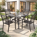 Alora 5-Piece Outdoor Dining Set With 4 Heavy-Duty Chairs And Square Table With Umbrella Hole [UMBRELLA NOT INCLUDED]
