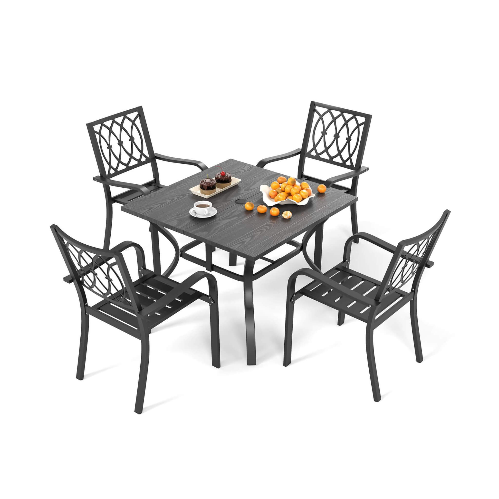 Alora 5-Piece Outdoor Dining Set With 4 Heavy-Duty Chairs And Square Table With Umbrella Hole [UMBRELLA NOT INCLUDED]