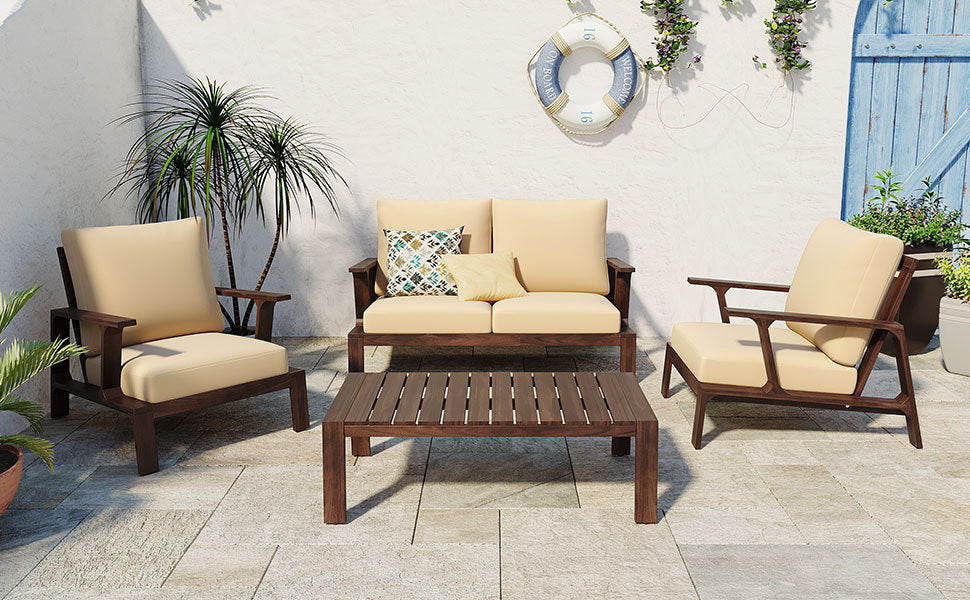 4- Piece Outdoor Sofa Set with Cushions and Coffee Table