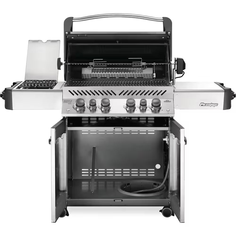 Prestige 500 4-Burner Propane Gas Grill in Stainless Steel with Infrared Side and Rear Burners and Rotisserie Kit
