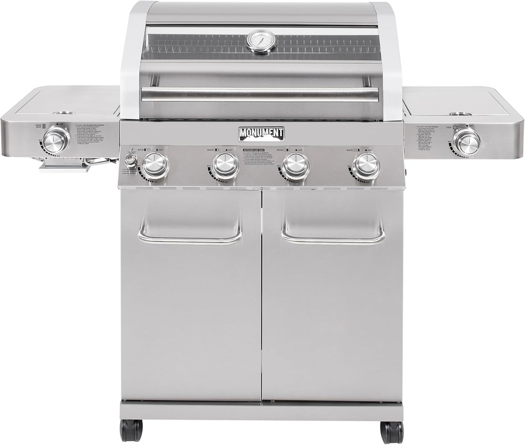 Larger 4+2 Burner Propane Gas Grills Stainless Steel Cabinet Style with Clearview® Lid, Knob Controls, Built-In Thermometer, Infrared Side Sear Burners & Side Burners, Outdoor Use