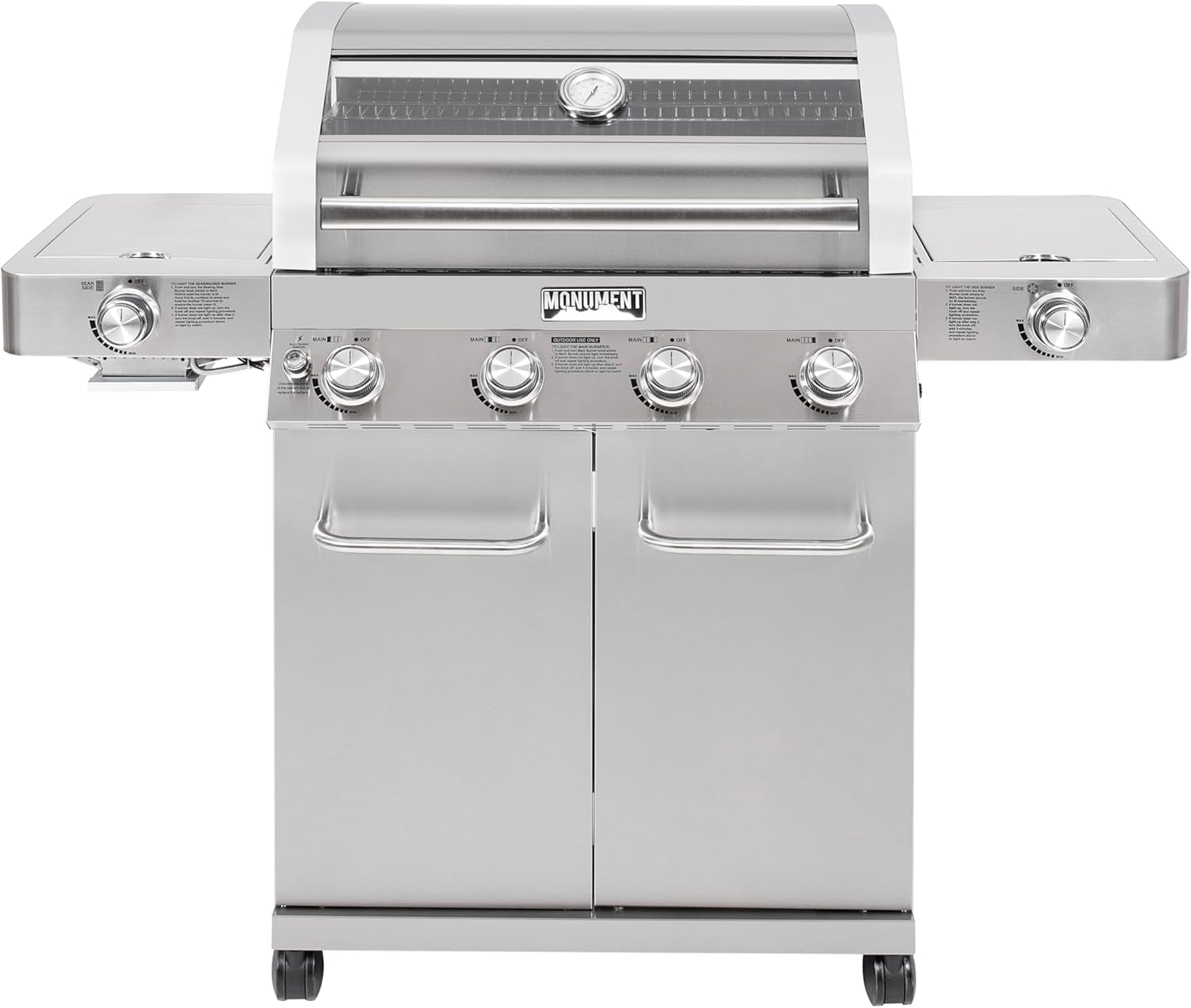 Larger 4+2 Burner Propane Gas Grills Stainless Steel Cabinet Style with Clearview® Lid, Knob Controls, Built-In Thermometer, Infrared Side Sear Burners & Side Burners, Outdoor Use