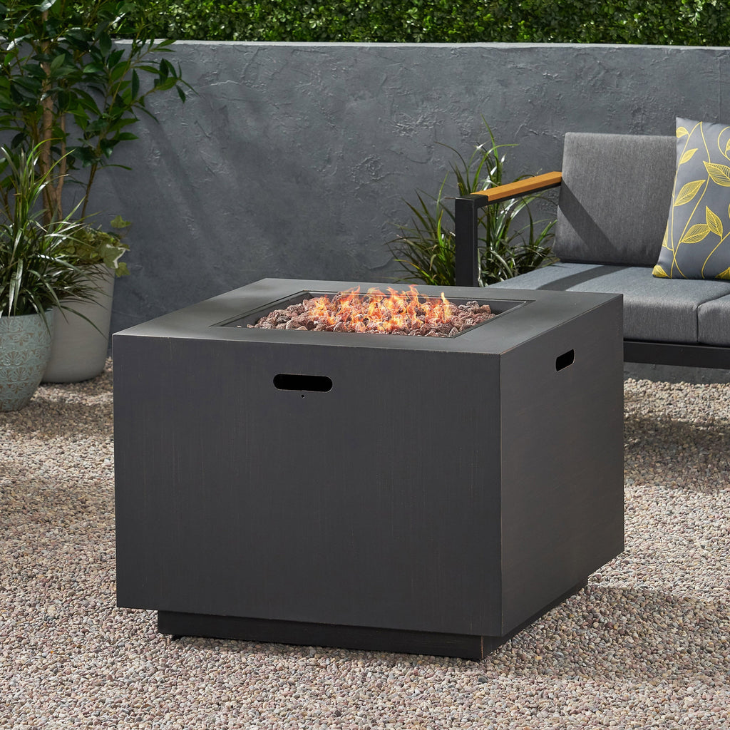 Outdoor Iron Square Propane Fire Pit - Brushed Brown
