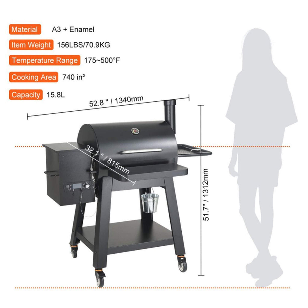 53-Inch Heavy-Duty Portable Wood Pellet BBQ Grill with Cart