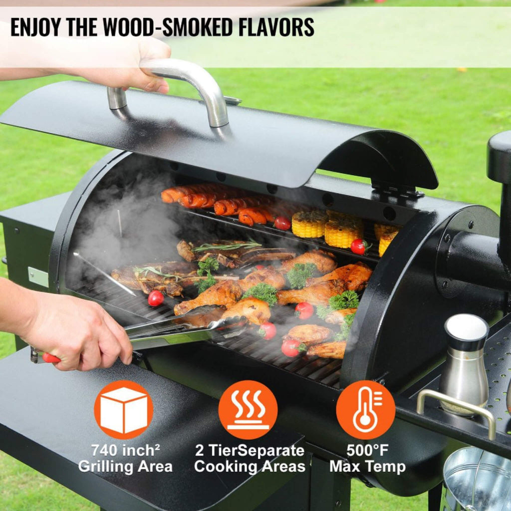 53-Inch Heavy-Duty Portable Wood Pellet BBQ Grill with Cart