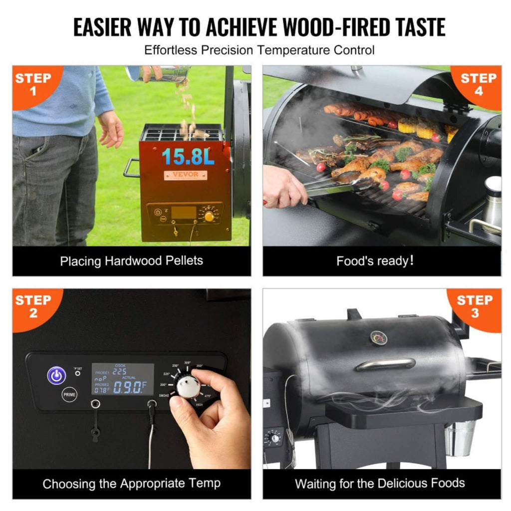 53-Inch Heavy-Duty Portable Wood Pellet BBQ Grill with Cart