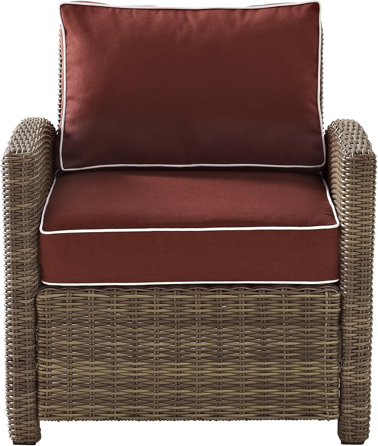Bradenton 5-Piece Outdoor Loveseat Patio Furniture Set, Wicker Conversation Sets for Porch, Brown with Sangria Cushions