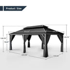 12 Ft. X 20 Ft. Double Roof Hardtop Aluminum Patio Gazebo with Netting and Gray Curtains