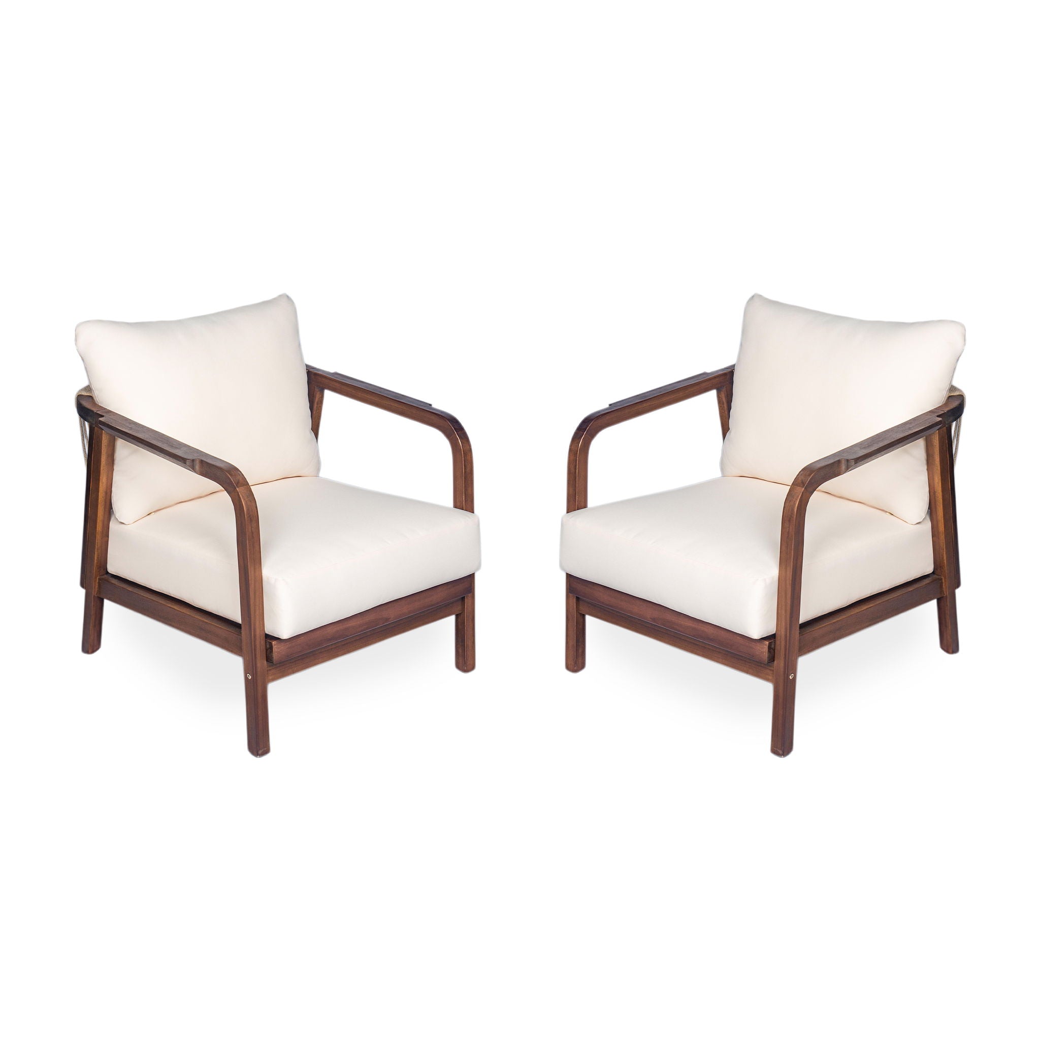 Outdoor Lounge Chair With Woven Backrest and Solid Wood Frame