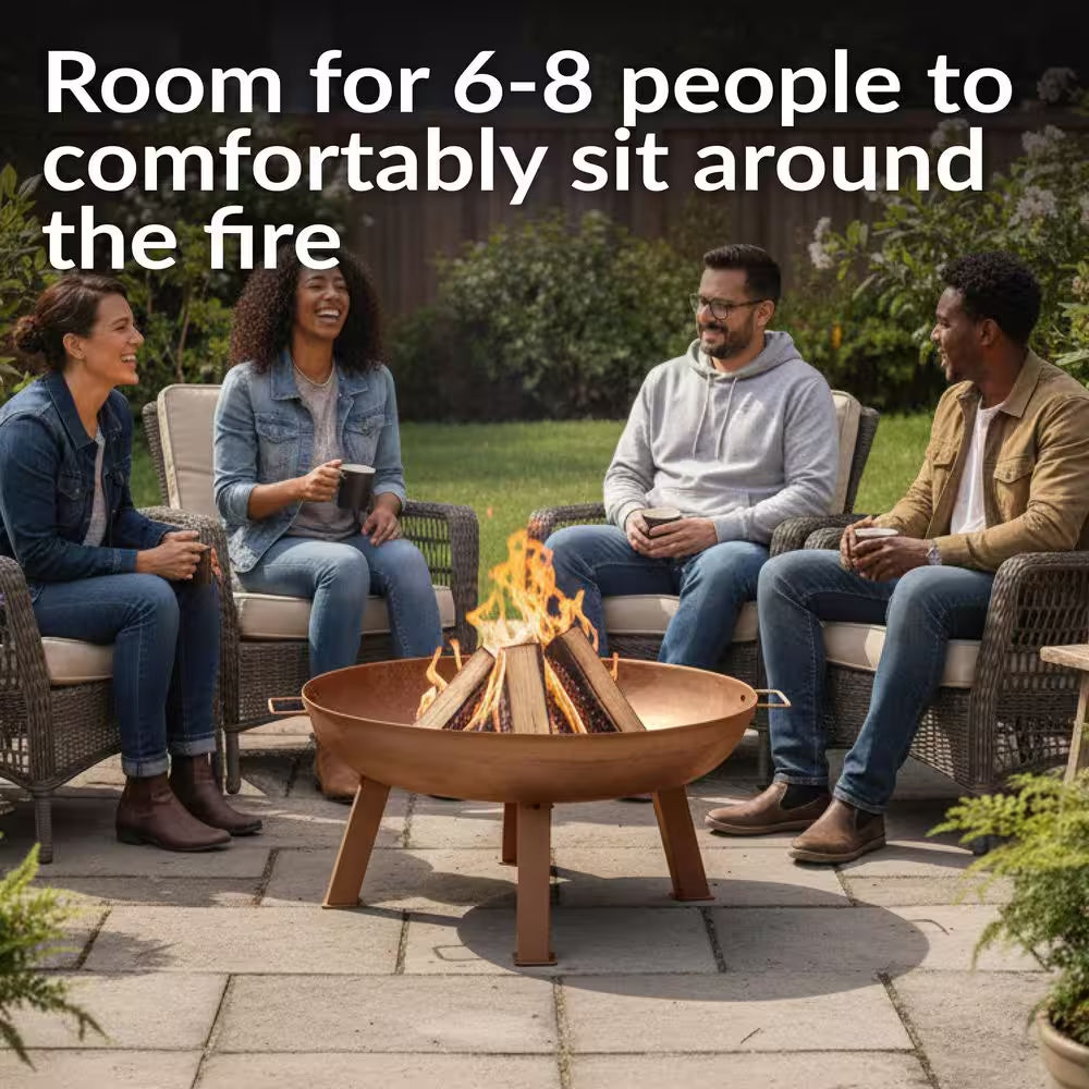 Rustic 34 In. X 15 In. round Large Cast Iron Wood-Burning Fire Pit Bowl