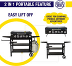 Griller'S Choice Gas Griddle with Hinged Hood & Wind Guards, 4 Shelves, Propane Griddle for Flat Grills Outdoor Cooking, Front Grease Management, Steel Flattop Grills Surface, Precision Heat Control