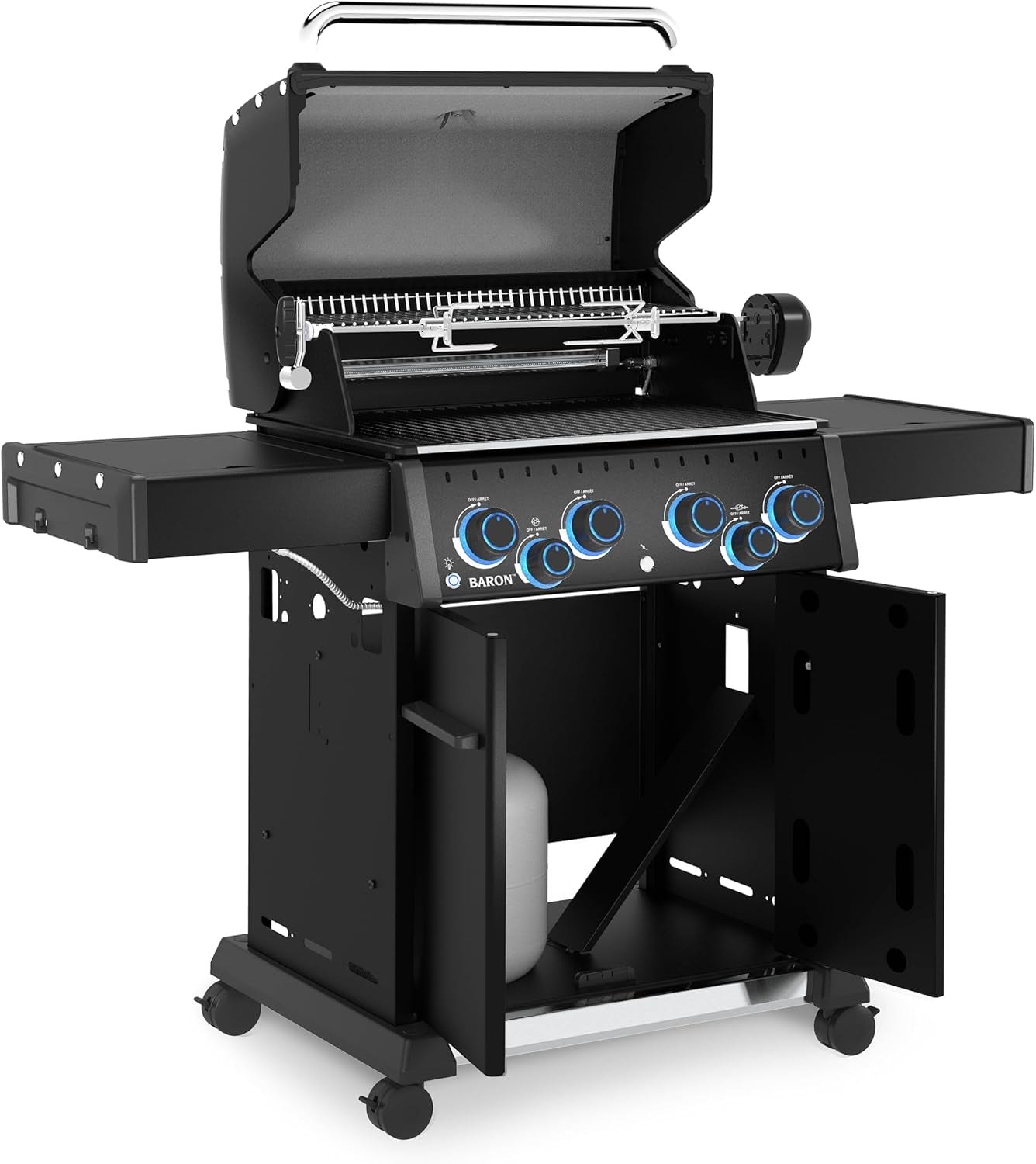 674144 Baron 490 Pro Shadow 4-Burner Pellet Ready Propane Gas Grill in Black with Side Burner and Rear Rotisserie Burner