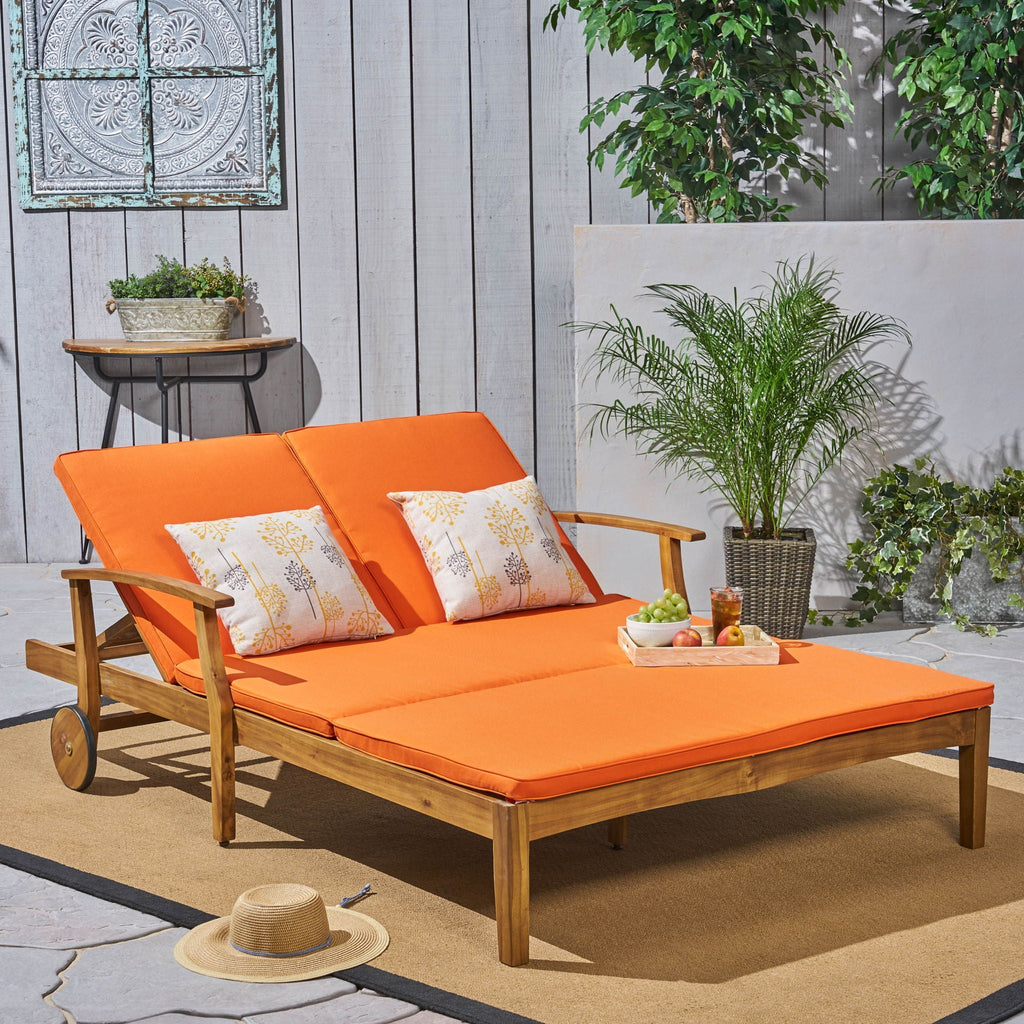 Outdoor Adjustable Double Chaise Lounge with Water Resistant Cushions