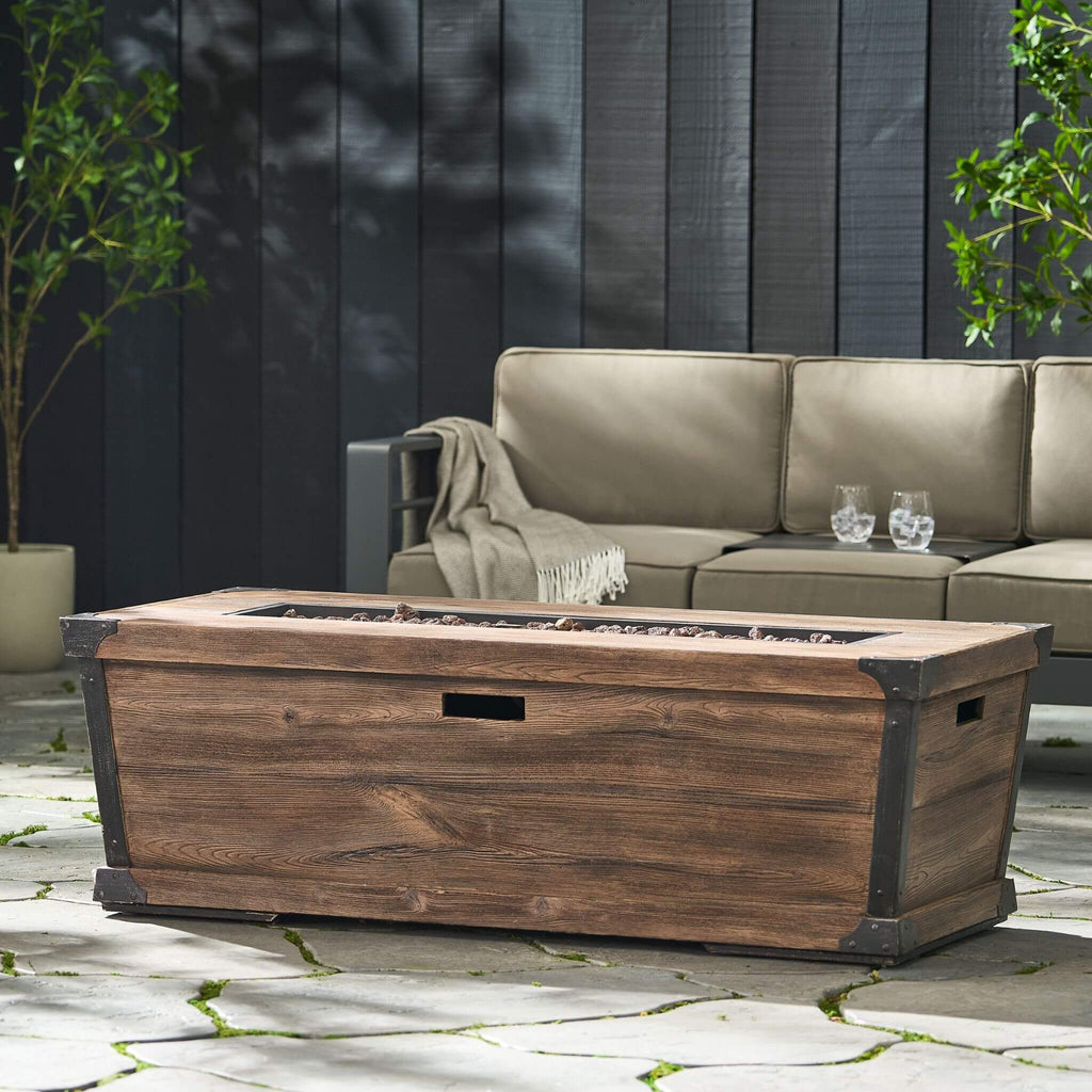Alora 56-Inch Outdoor 50K BTU Wood Pattern Rectangle Gas Burning Fire Pit