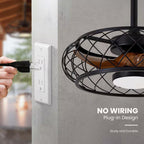 21 In. Smart Indoor/Outdoor Industrial Black Caged Plug-In Ceiling Fans with Dimmable LED with Remote Included