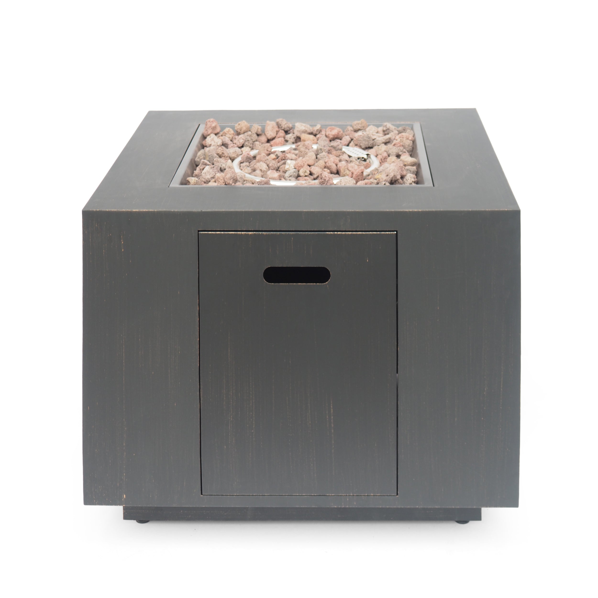 Outdoor Iron Square Propane Fire Pit - Brushed Brown