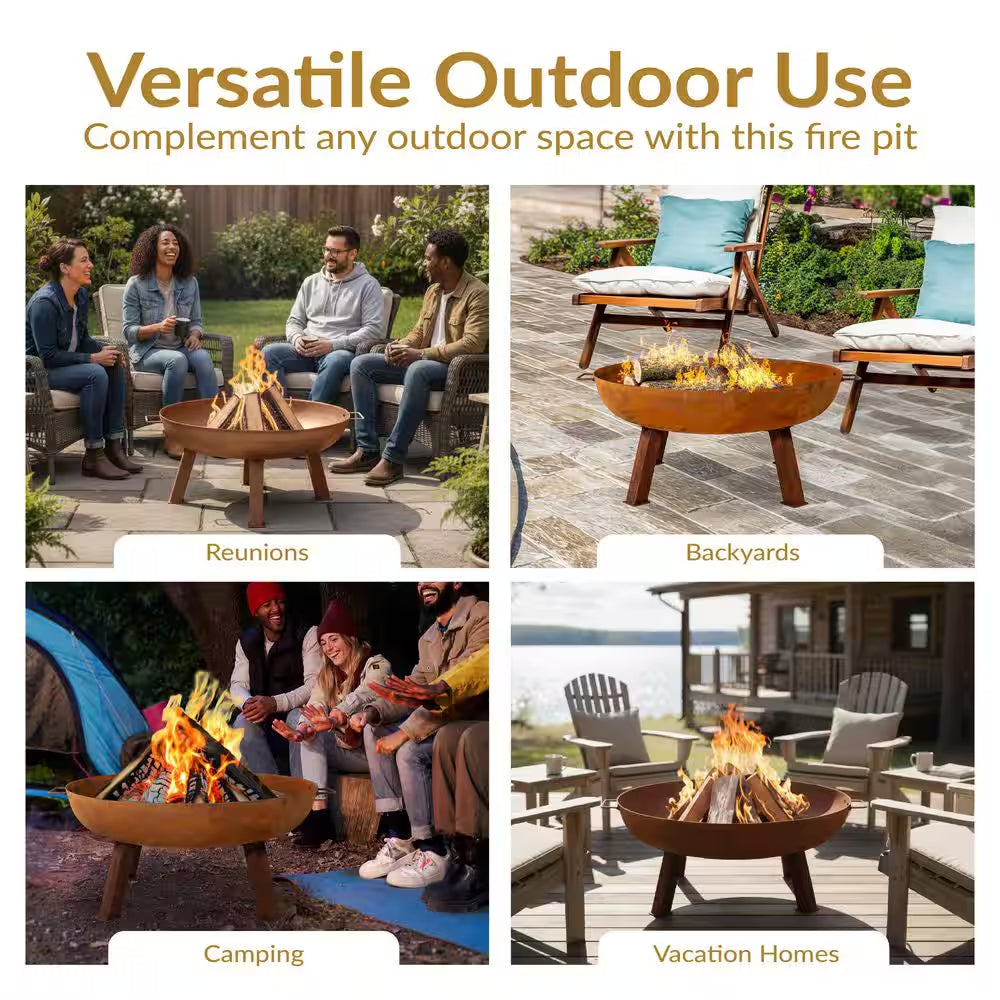 Rustic 34 In. X 15 In. round Large Cast Iron Wood-Burning Fire Pit Bowl