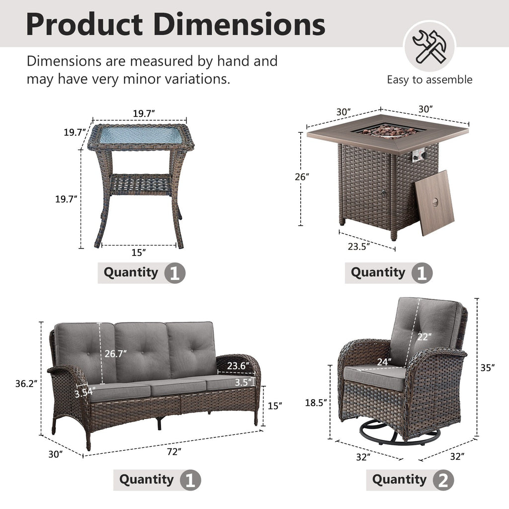 Outdoor Fire Pit Conversation Set, 3-Seat Sofa & Chairs Patio Furniture Set