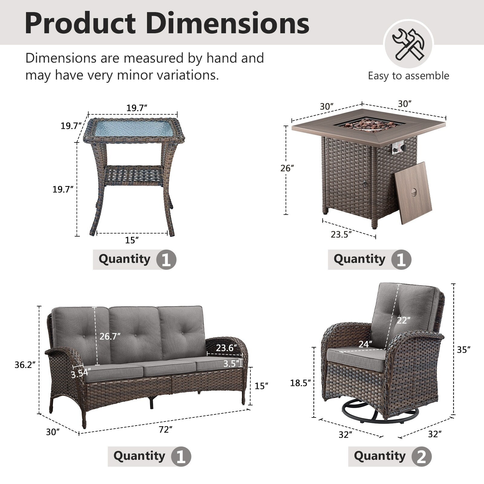 Outdoor Fire Pit Conversation Set, 3-Seat Sofa & Chairs Patio Furniture Set
