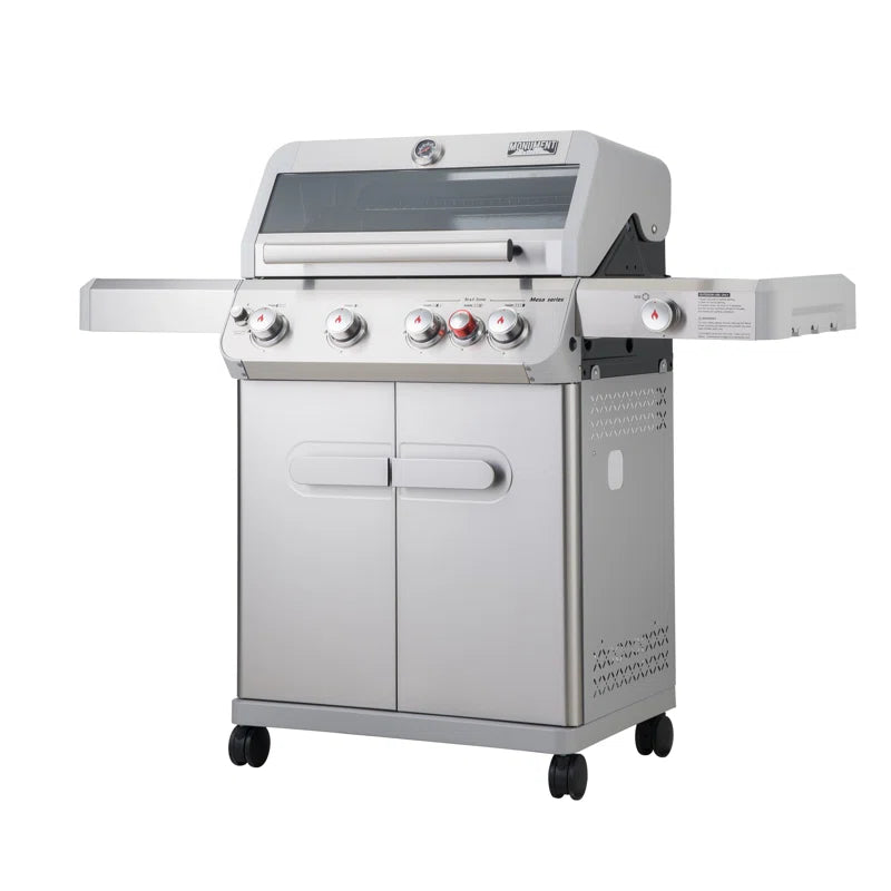 Mesa 415Bz,4-Burner Liquid Propane Infrared Gas Grill with Side Burner and Cabinet, 62,000 BTU – Perfect for Family Bbqs（With Free Cover）,Holiday Gift