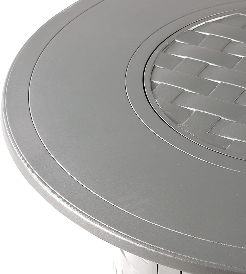 round 44 In. X 44 In. Aluminum Propane Fire Pit Table with Glass Beads, Two Covers, Lid, 57,000 Btus in Grey Finish
