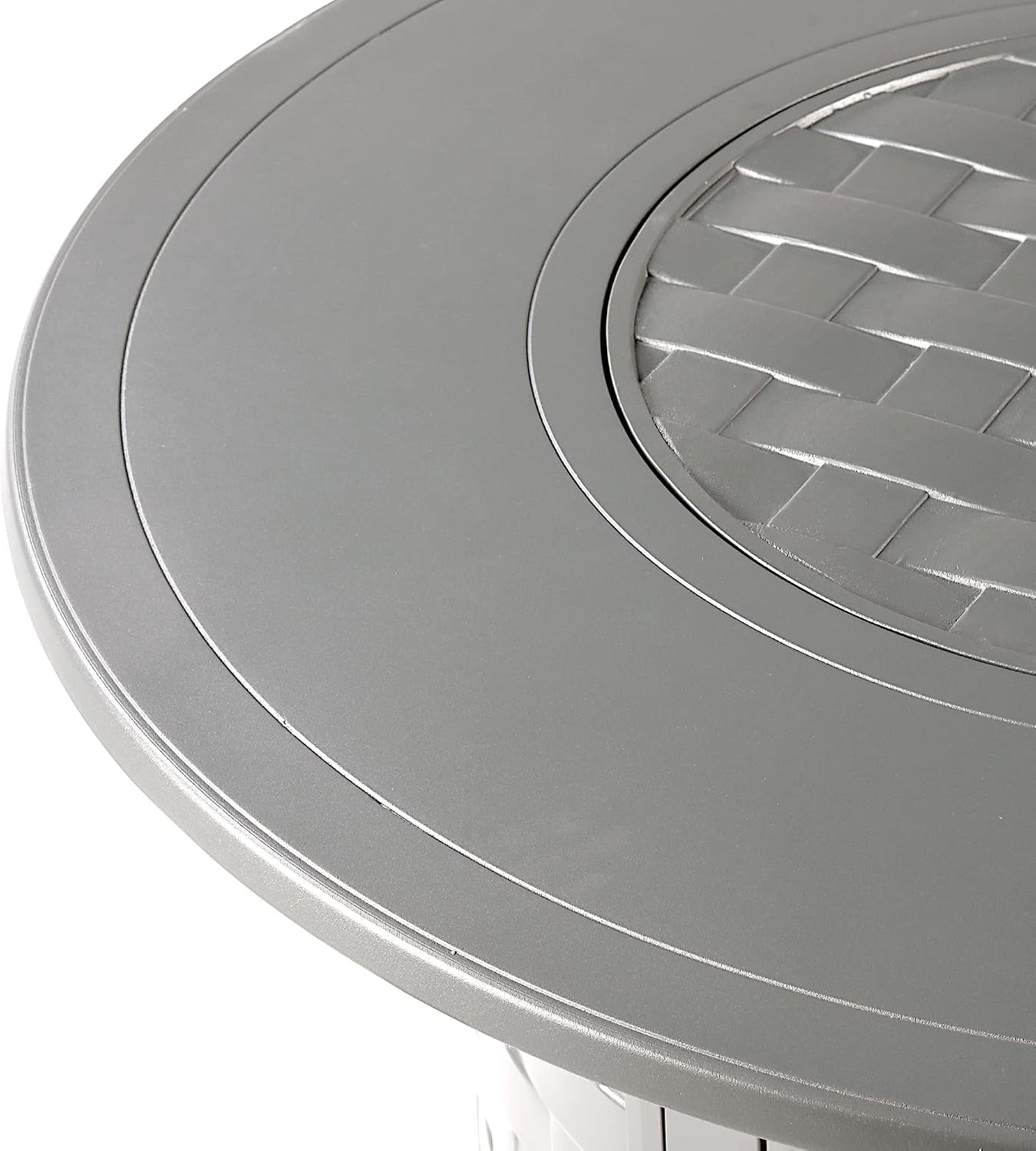 round 44 In. X 44 In. Aluminum Propane Fire Pit Table with Glass Beads, Two Covers, Lid, 57,000 Btus in Grey Finish
