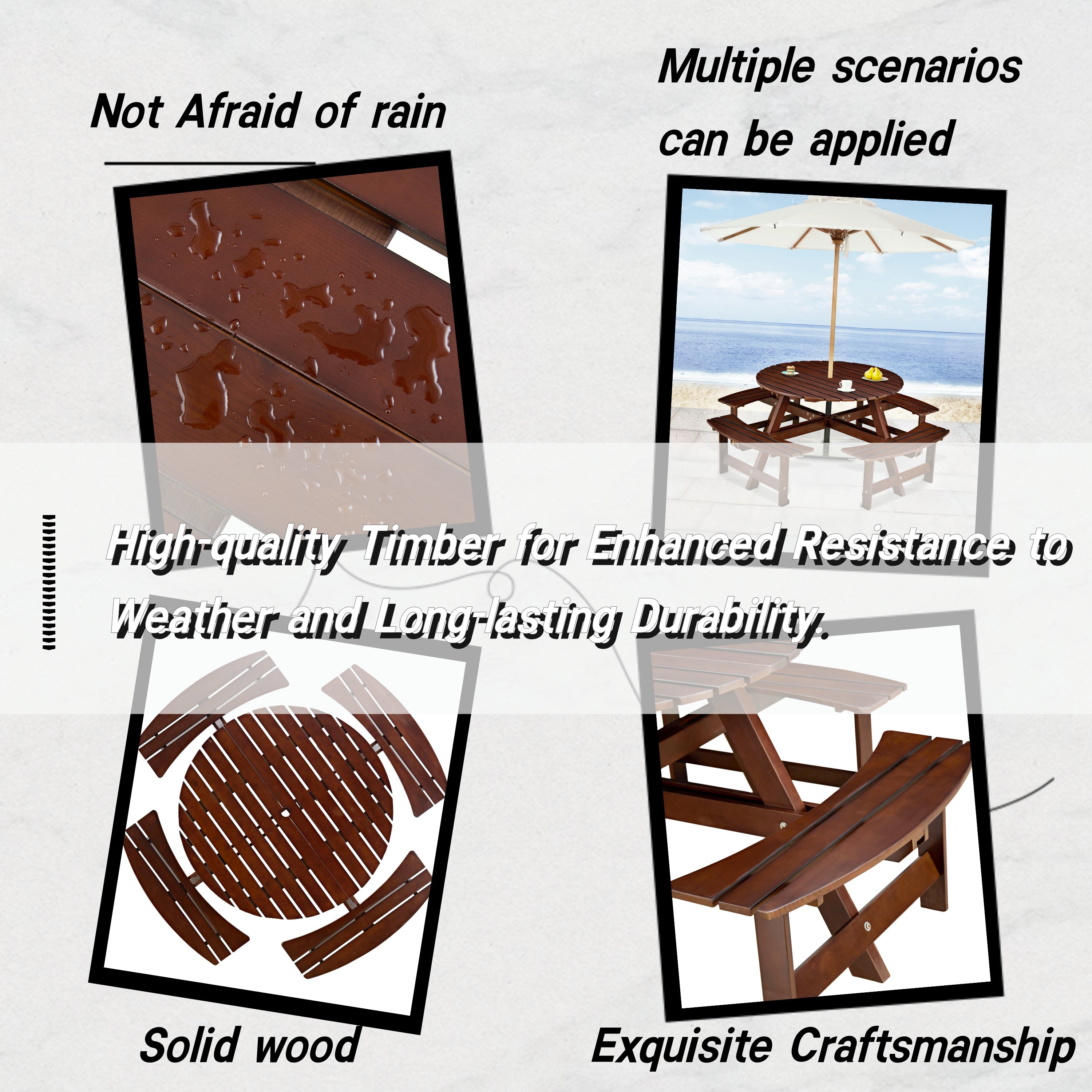 Outdoor 8- Person Round Picnic Table with Built-In Benches