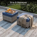 New Vultros Gray 7-Piece Wicker Outdoor Patio Conversation Seating Set with Blue Cushions