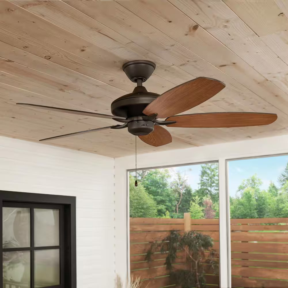 Renew Patio 52 In. Indoor/Outdoor Satin Natural Bronze Dual Mount Ceiling Fan with Pull Chain for Covered Patios