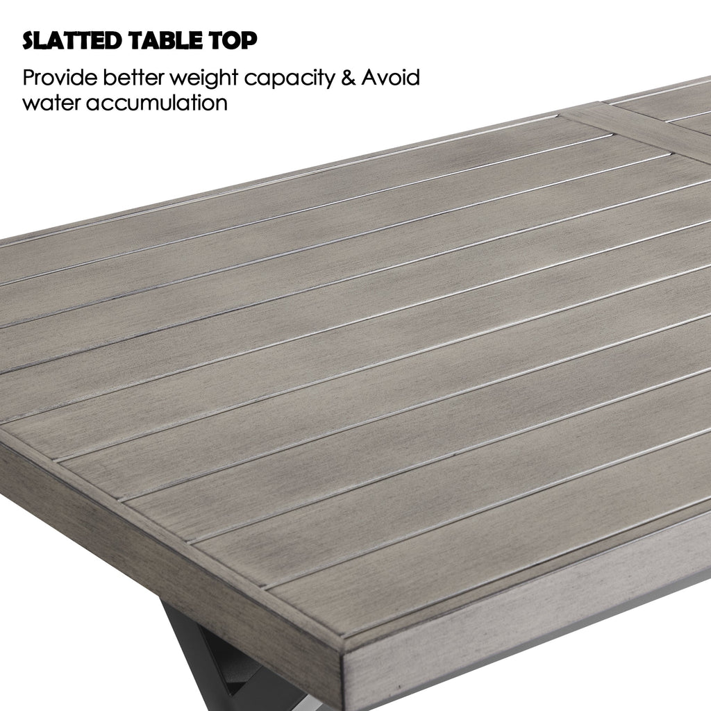 3- Piece Patio Dining Set Outdoor Aluminum Rectangular Dining Table and Steel Outdoor Bench