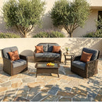 Tribesigns 5-Piece Outdoor Wicker Patio Furniture Set with 2 Swivel Chairs, 1 Loveseat & 2 Tables, Wicker Patio Chair Set with 26.8'' Deep Seat, Luxury Conversation Set for Porch, Yard, Brown/Gray