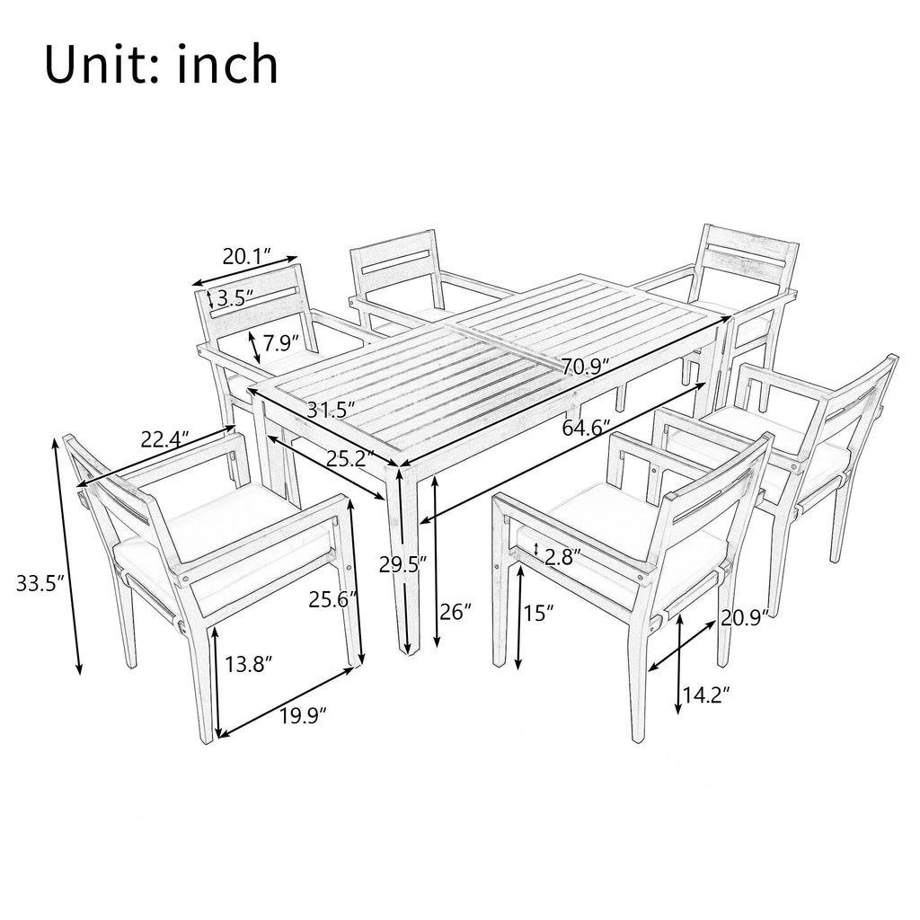 7- Piece Acacia Wood Outdoor Dining Set with Cushions