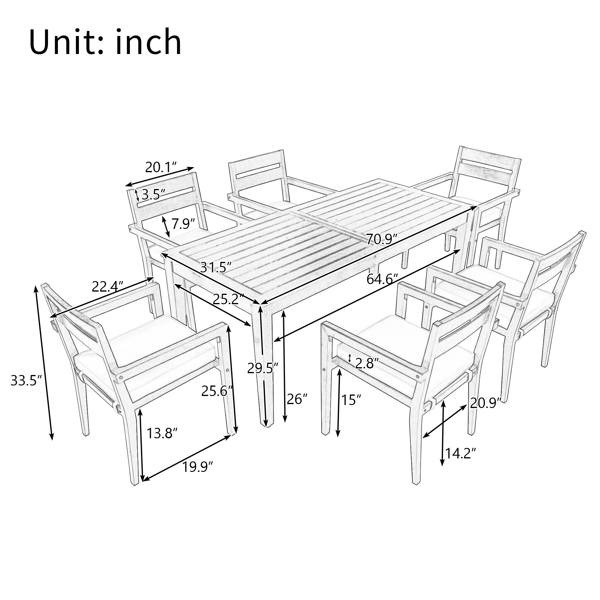 7- Piece Acacia Wood Outdoor Dining Set with Cushions