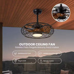 21 In. Smart Indoor/Outdoor Industrial Black Caged Plug-In Ceiling Fans with Dimmable LED with Remote Included