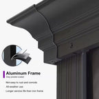 13 Ft. X 20 Ft. Gray Aluminum Power-Coated Frame Galvanized Steel Double Roof Hardtop Gazebo,Hooks, Netting,Gray Curtain