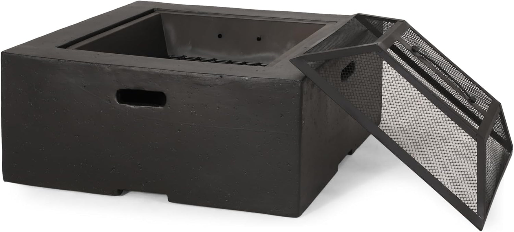 Berwick Outdoor Lightweight Concrete Wood Burning Square Fire Pit, Dark Gray