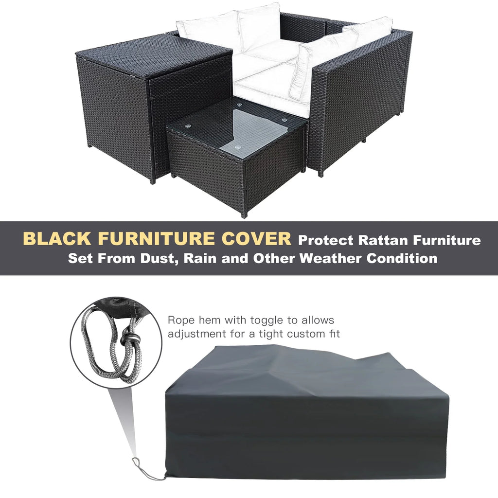 5-Piece Outdoor Patio Furniture Set with 50,000 BTU Propane Fire Pit Table Patio PE Wicker Conversation Set with Cushions Storage Box and Tempered Glass Coffee Table Navy