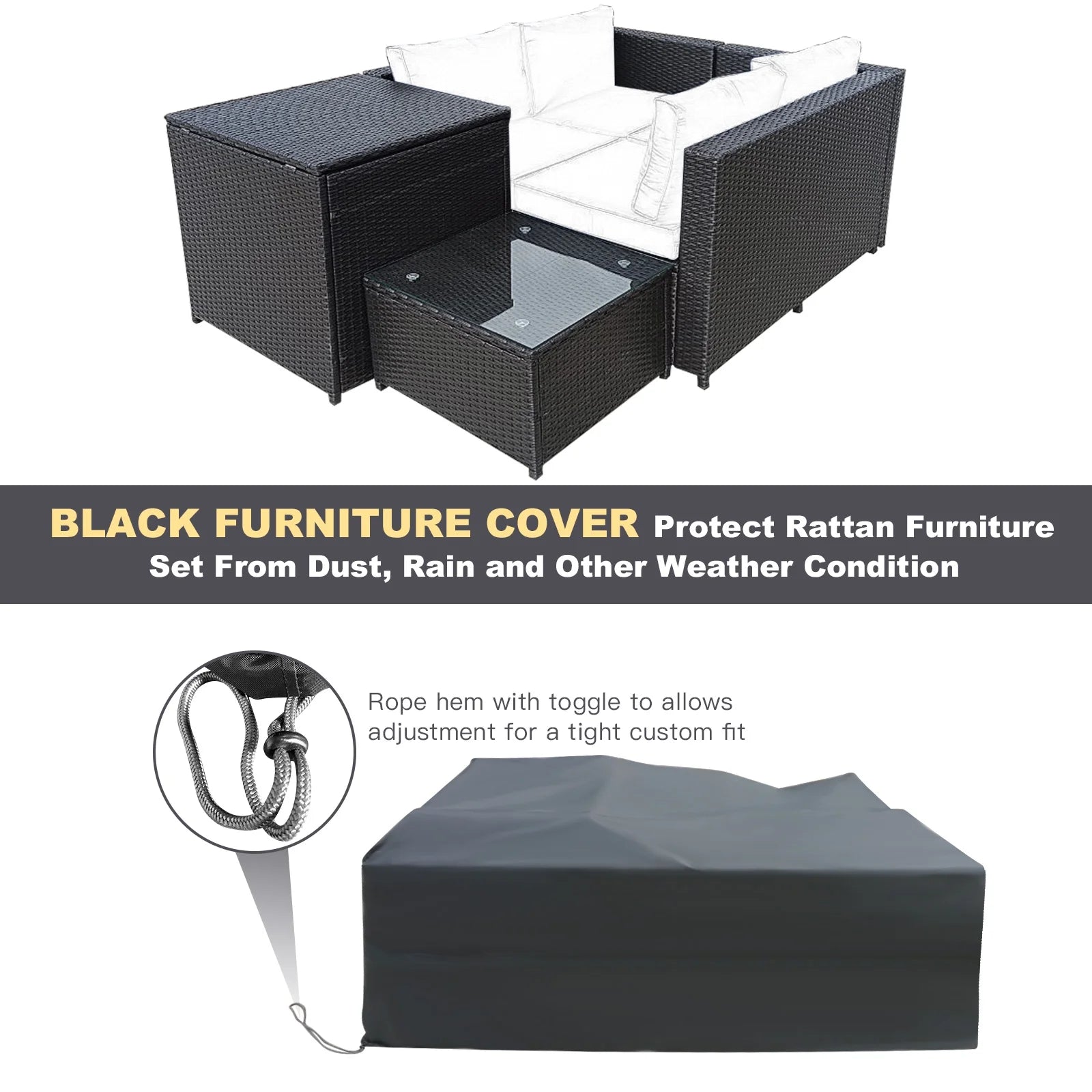 5-Piece Outdoor Patio Furniture Set with 50,000 BTU Propane Fire Pit Table Patio PE Wicker Conversation Set with Cushions Storage Box and Tempered Glass Coffee Table Beige