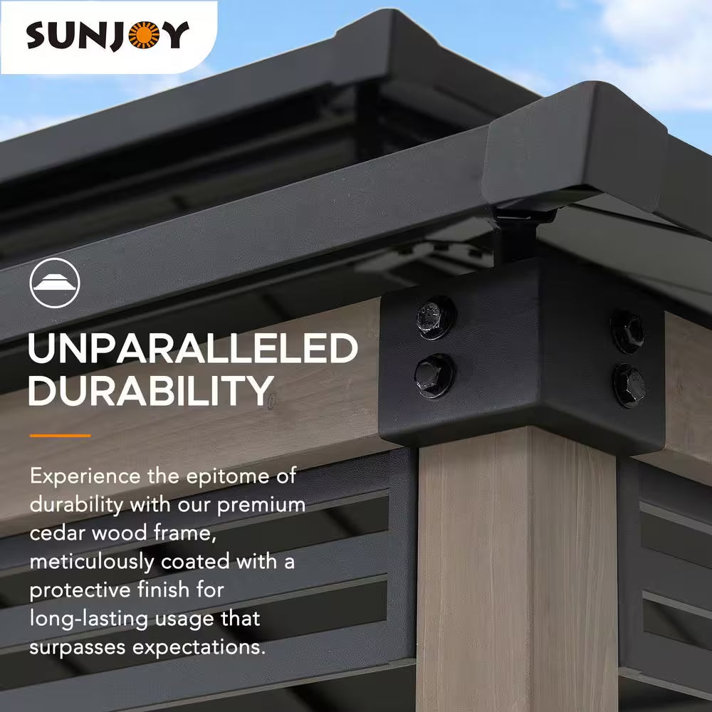 8 Ft. X 12 Ft. Matte Black Aspen Cedar Framed Grill Gazebo with Exclusive AC Power Port for Backyard