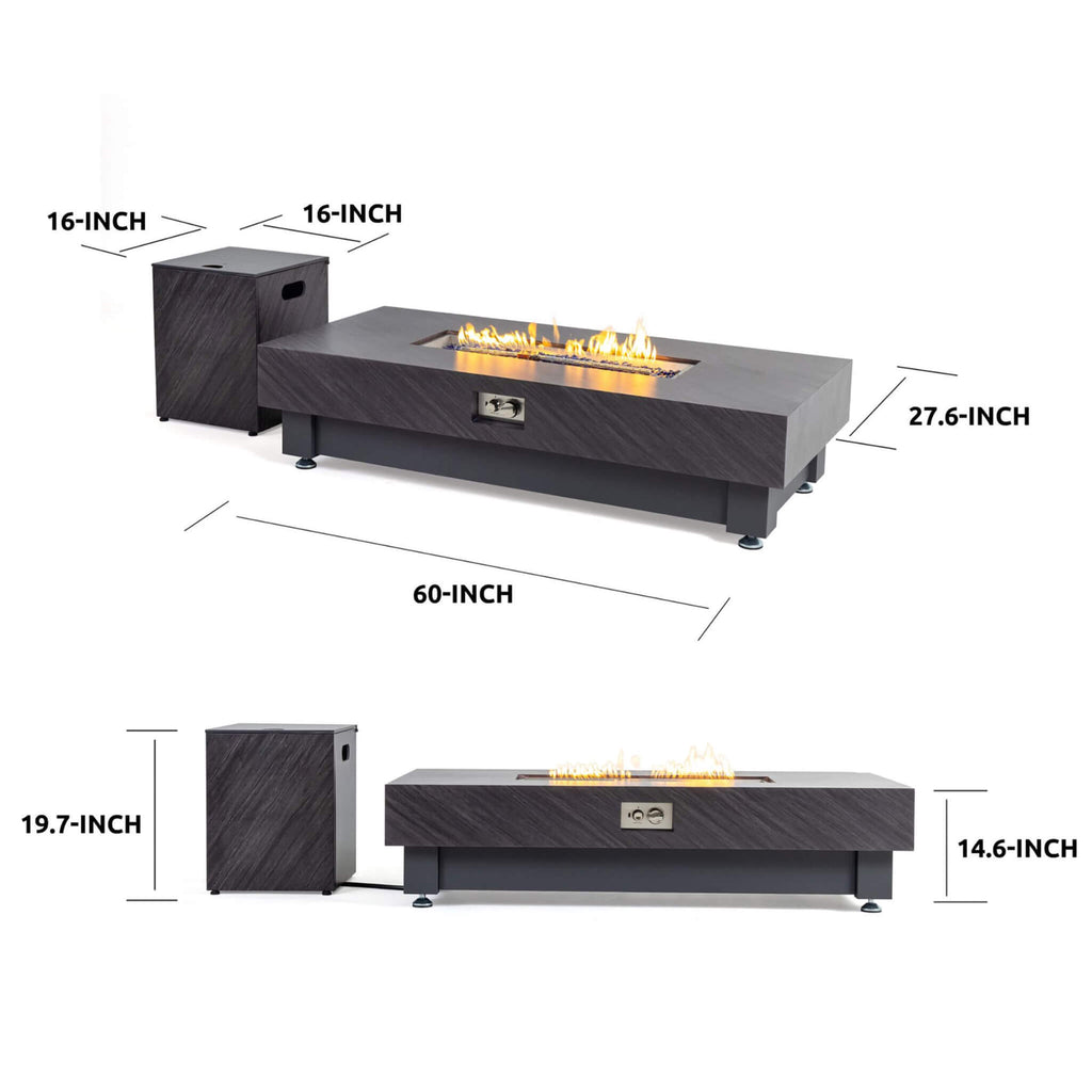Alora Premium 60-Inch Rectangular Outdoor Modern Propane Fire Pit Table with Rain Cover