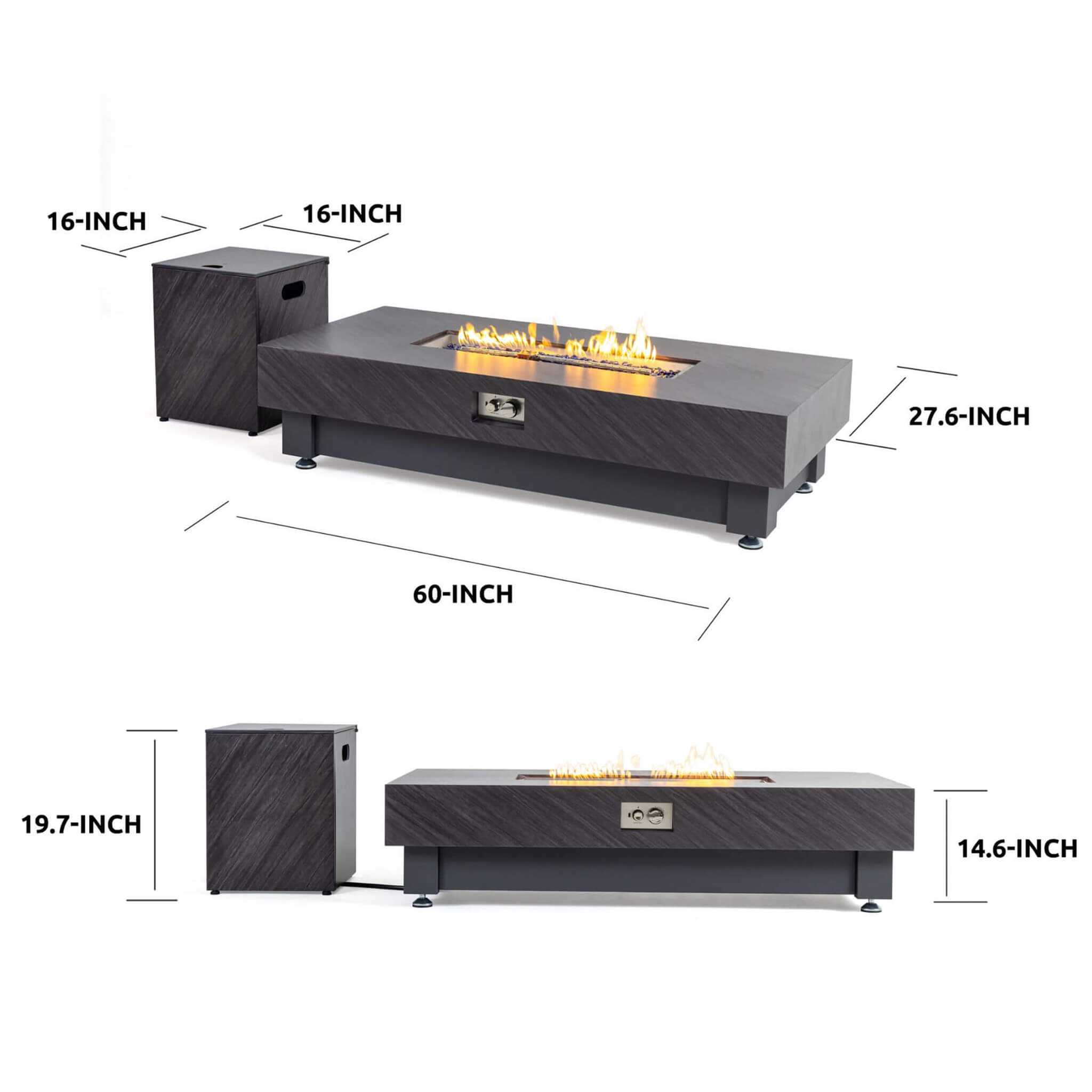 Alora Premium 60-Inch Rectangular Outdoor Modern Propane Fire Pit Table with Rain Cover