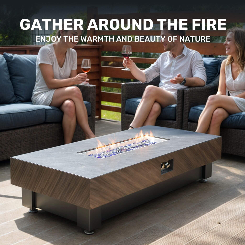 Alora Premium 60-Inch Rectangular Outdoor Modern Propane Fire Pit Table with Rain Cover