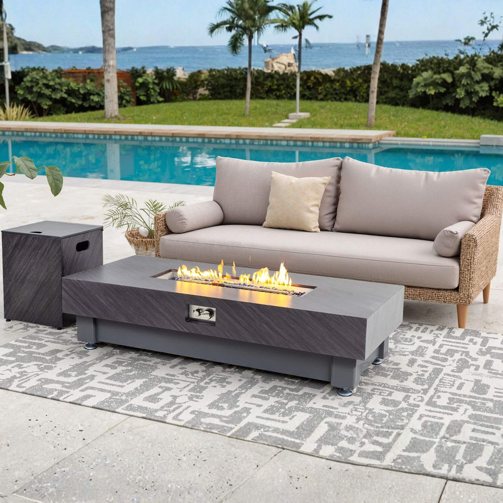 Alora Premium 60-Inch Rectangular Outdoor Modern Propane Fire Pit Table with Rain Cover