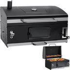 29 In Large Charcoal BBQ Grills, built-in barbecue grill with Liftable Tray, Insulated Hood & Temp Gauge, black Stainless Steel Charcoal BBQ barrel Grill for Outdoor Kitchen Camping park style