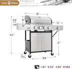 Sophia & William 4-Burner Propane Gas BBQ Grill with Side Burner and Porcelain-Enameled Cast Iron Grates, Stainless Steel Barbecue Grills Outdoor Cooking, Silver Cabinet Style, 42,000BTU