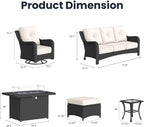 10-Pieces Outdoor Patio Furniture Sets with Rocking Swivel Chairs with 6-inch Thick Cushion and Fire Pit Table for Deck Lawn