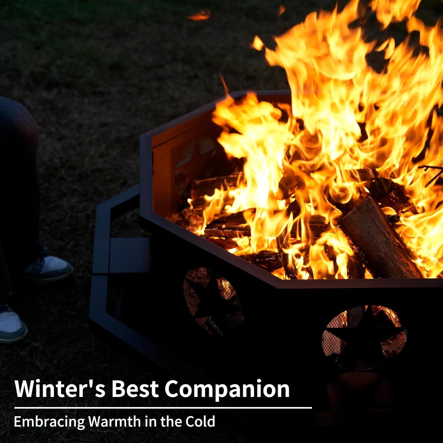 45 Inch Large Fire Pit, Outdoor Fire Pit with Heavy Duty Construction, Wood Burning Fire Pits for outside Octagonal Firepit for Camping, Backyard, Patio, Black