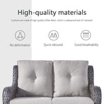 5-Piece Outdoor Patio Furniture Set - Wicker Furniture Patio Conversation Set, Outdoor Swivel Rocker Chairs with Loveseat Sofa and 2 Ottomans for Small Space, Gray Cushion